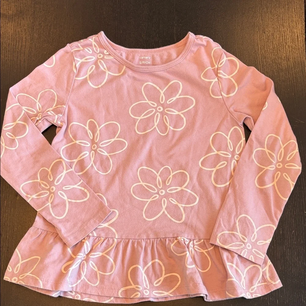 Carter’s Kid Floral Long-Sleeve Mauve Peplum Jersey Tee Size S